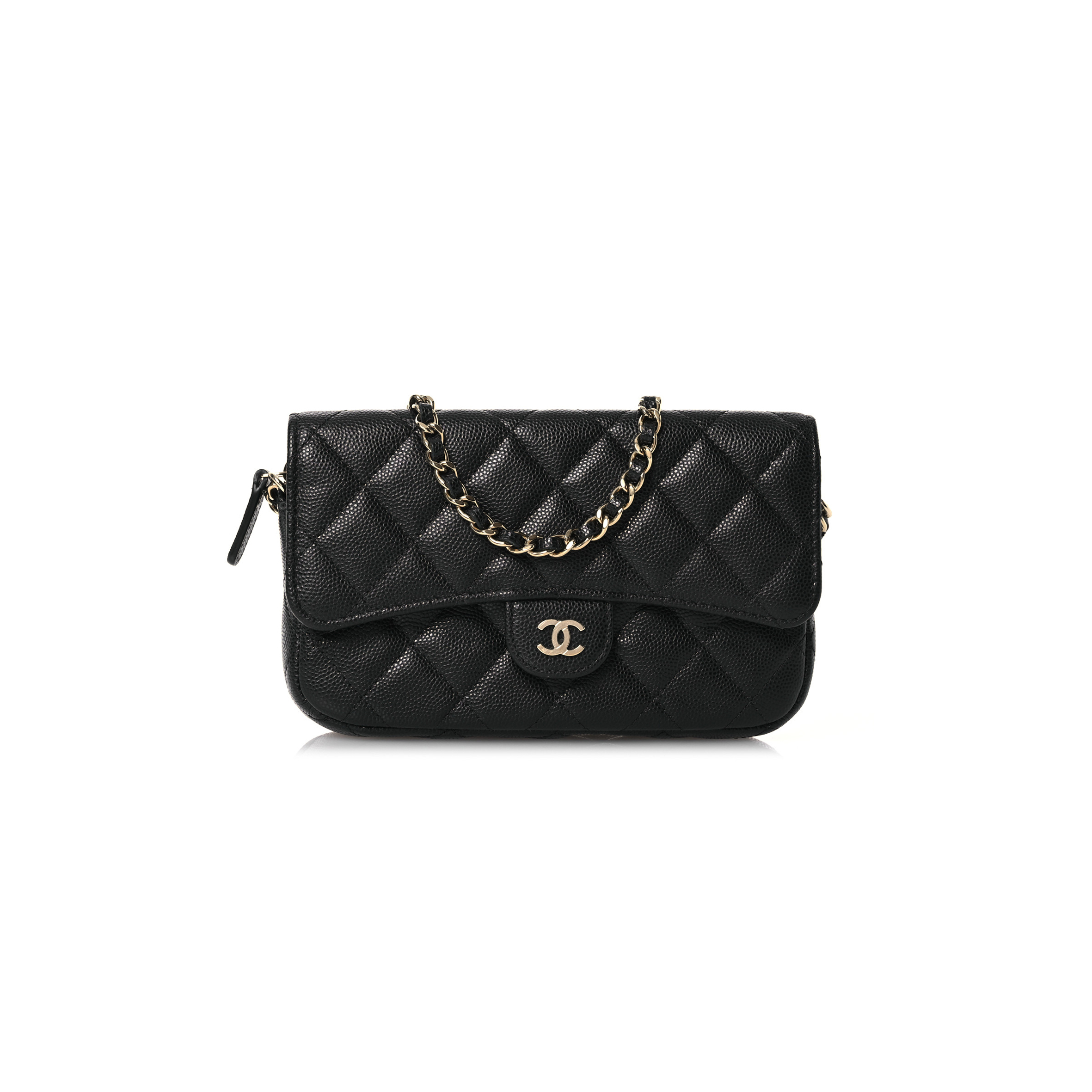 CHANEL CAVIAR QUILTED FLAP PHONE HOLDER WITH CHAIN BLACK 1573060 (17*11*4cm)